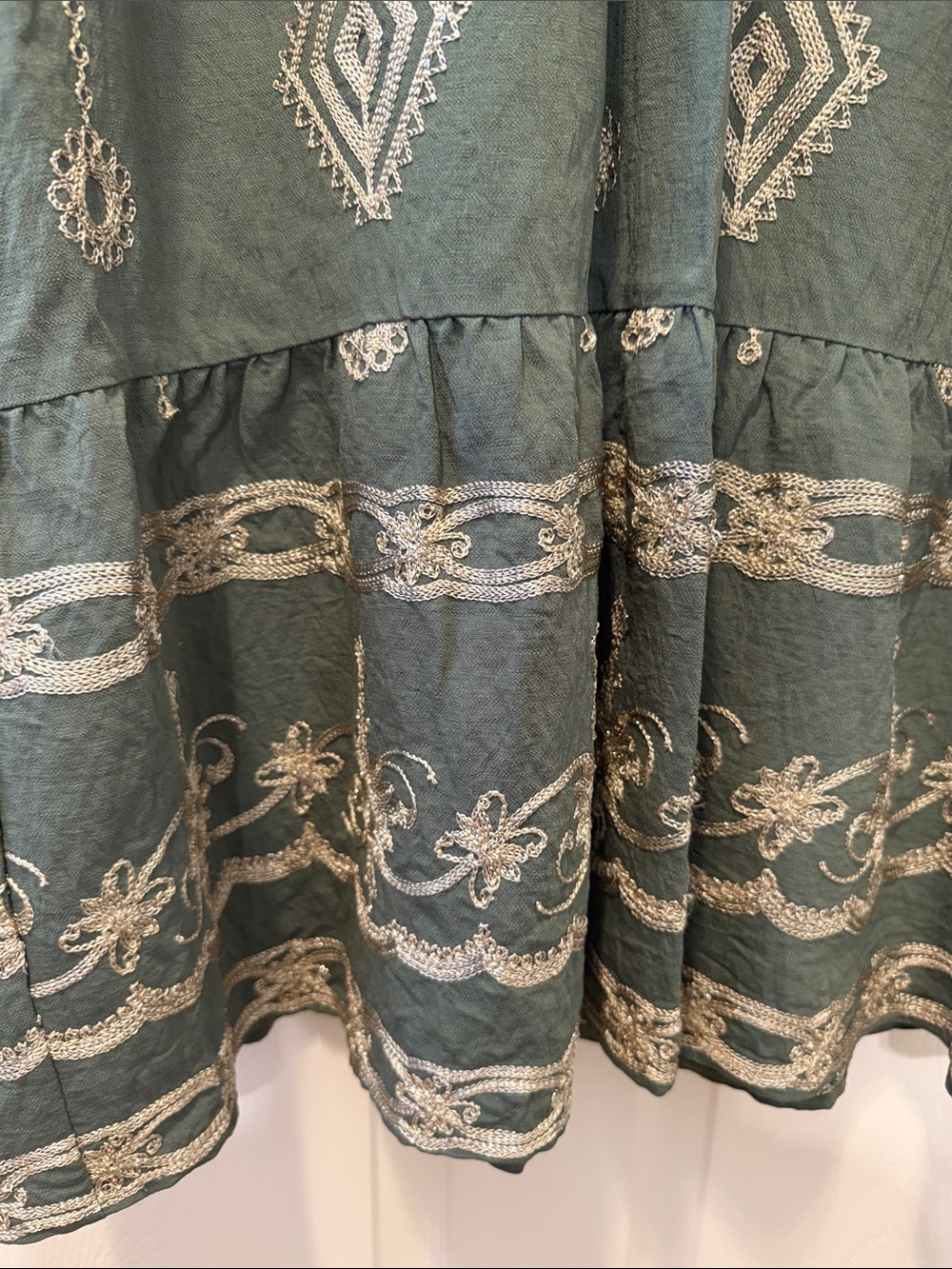 Olive and Cream Embroidered Maxi Dress - Picture 5 of 8